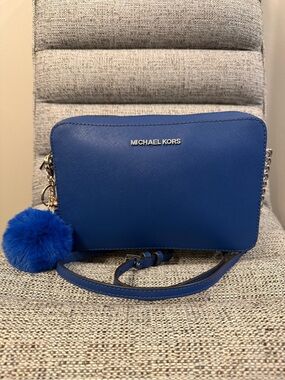 Michael Kors Electric Blue Crossbody with Pom-Pom Charm